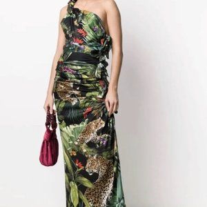 New With tags Dolce and Gabbana Dress Sicilian Jungle-Print One Shoulder